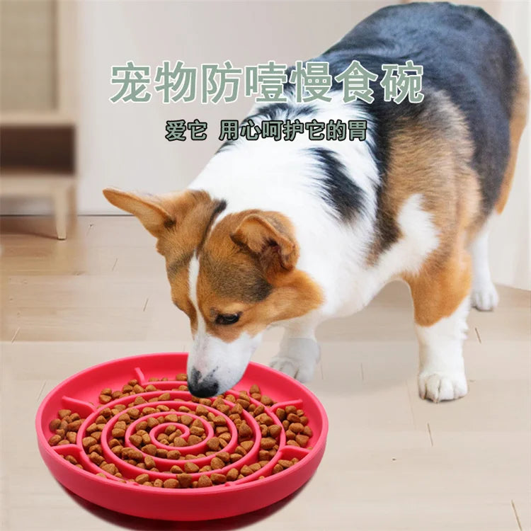 Pet supplies Slow Food  Bowl Cat Anti-Knockover Anti-Slip Food Bowl Puppy Anti-choking Silicone Toy Food Plate