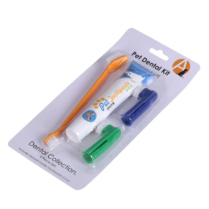 Pet Toothbrush Set Pet Supplies Dog Toothpaste Toothbrush Oral Care Set for Cats and Dogs Vanilla Beef Flavor Pet Cleaning Tooth